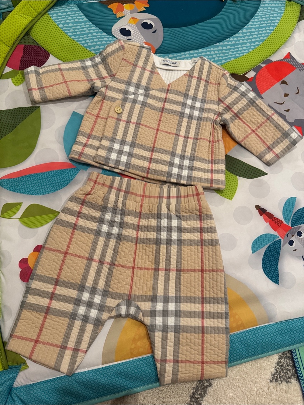 Burberry Beige Plaid Quilted Baby Two-Piece Set